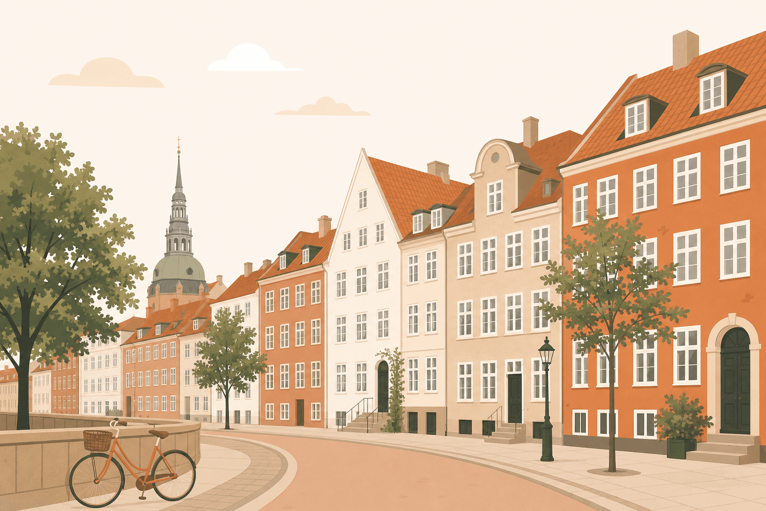 Danske byhuse i varme farver